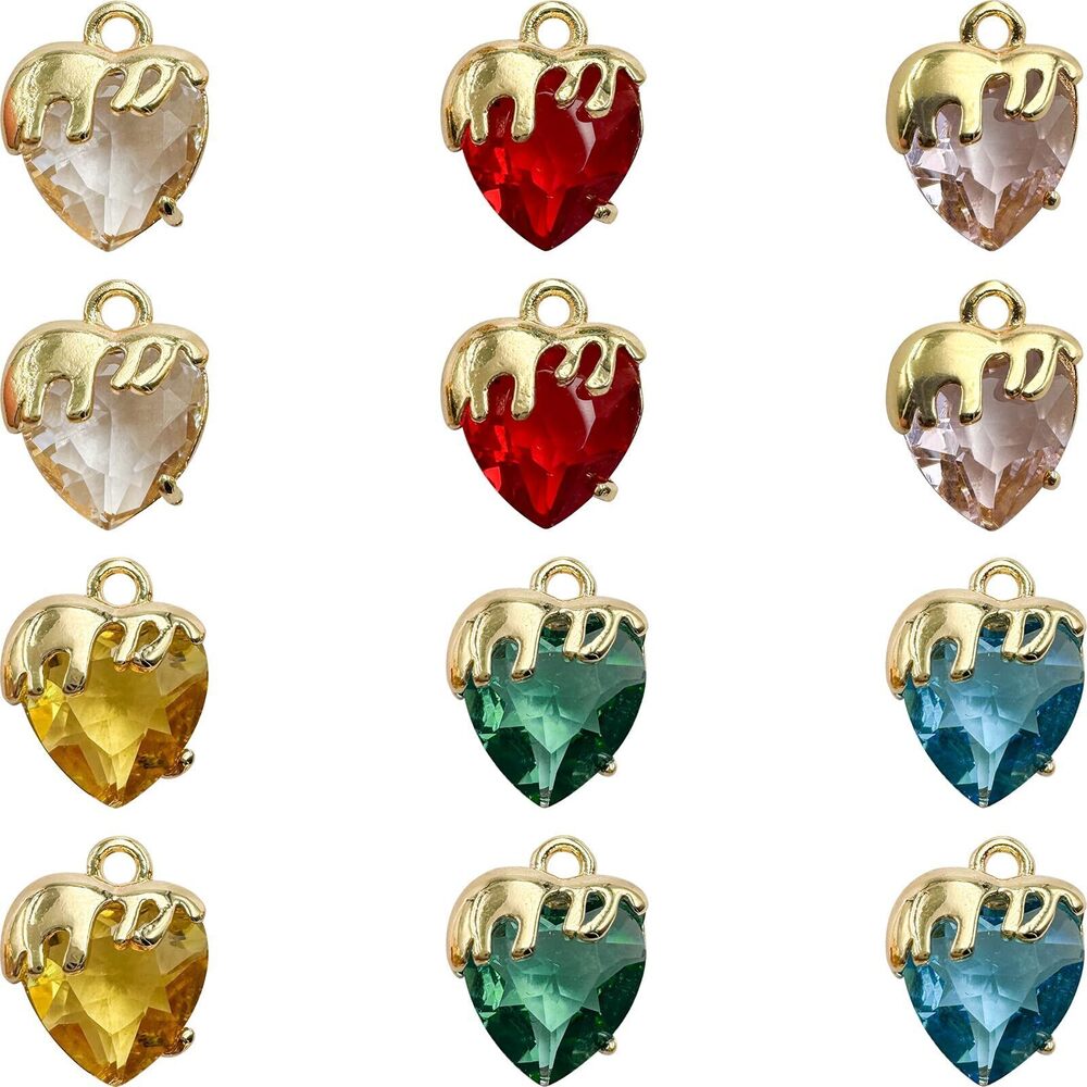 9563 12Pcs Melting Heart Charms Mix Crystal Rhinestone Pendants Gold Plated